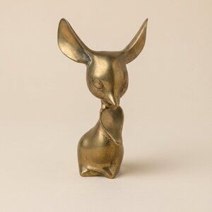 Vintage MCM Solid Brass Mouse Figurine Atomic Era Desk Decor 5 inches 1950's